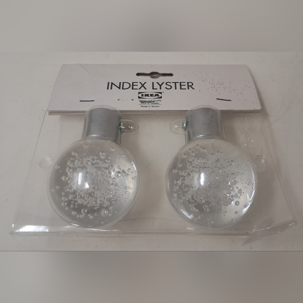 2-Pack Ikea Index Lyster Curtain Rod Finials 200.281.02 Bubble Clear Luster